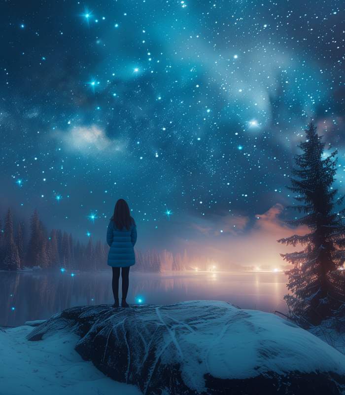 Frau schaut in den Sternenhimmel