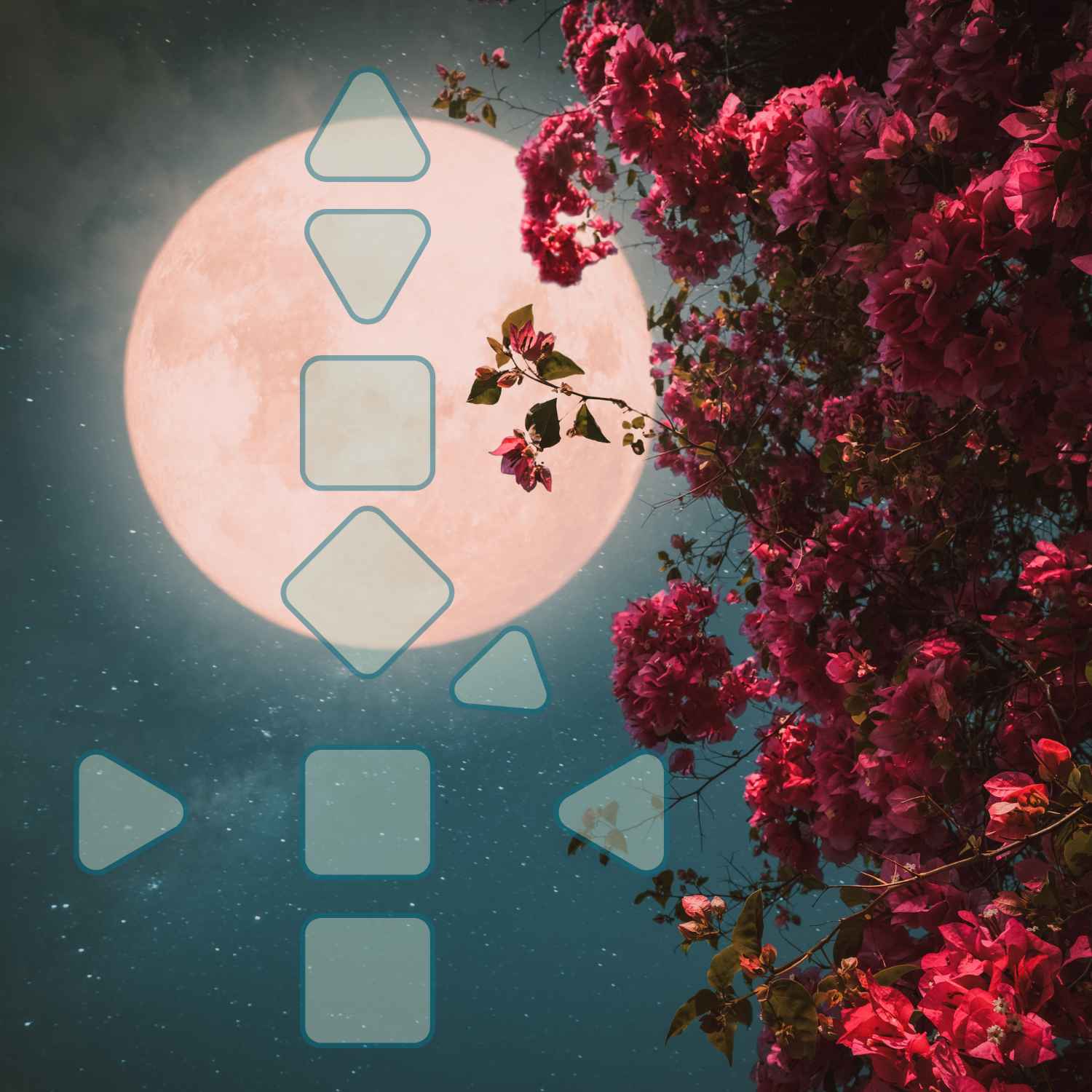 September Vollmond hinter Blumen
